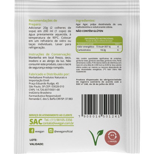 Gelatina Vegana sabor Uva 20g - WVegan