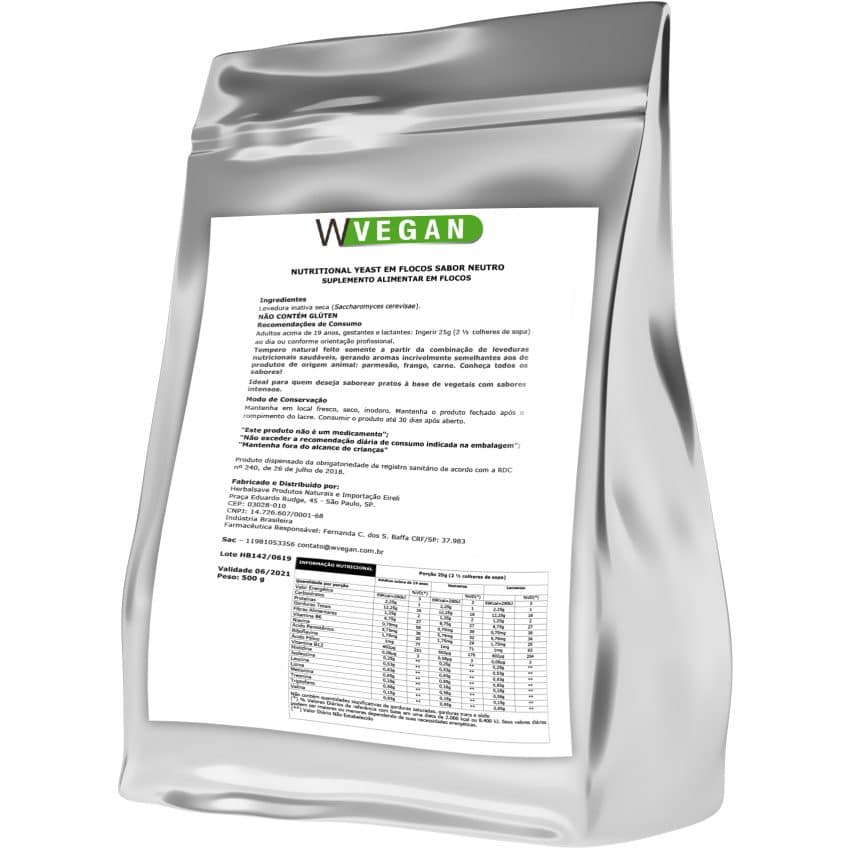 Levedura Nutricional 500g sem sabor em Flocos - embalagem econômica - WVegan