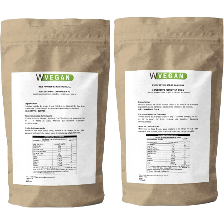 Rice Protein 1kg sabor Baunilha - Proteína de Arroz - embalagem econômica - WVegan