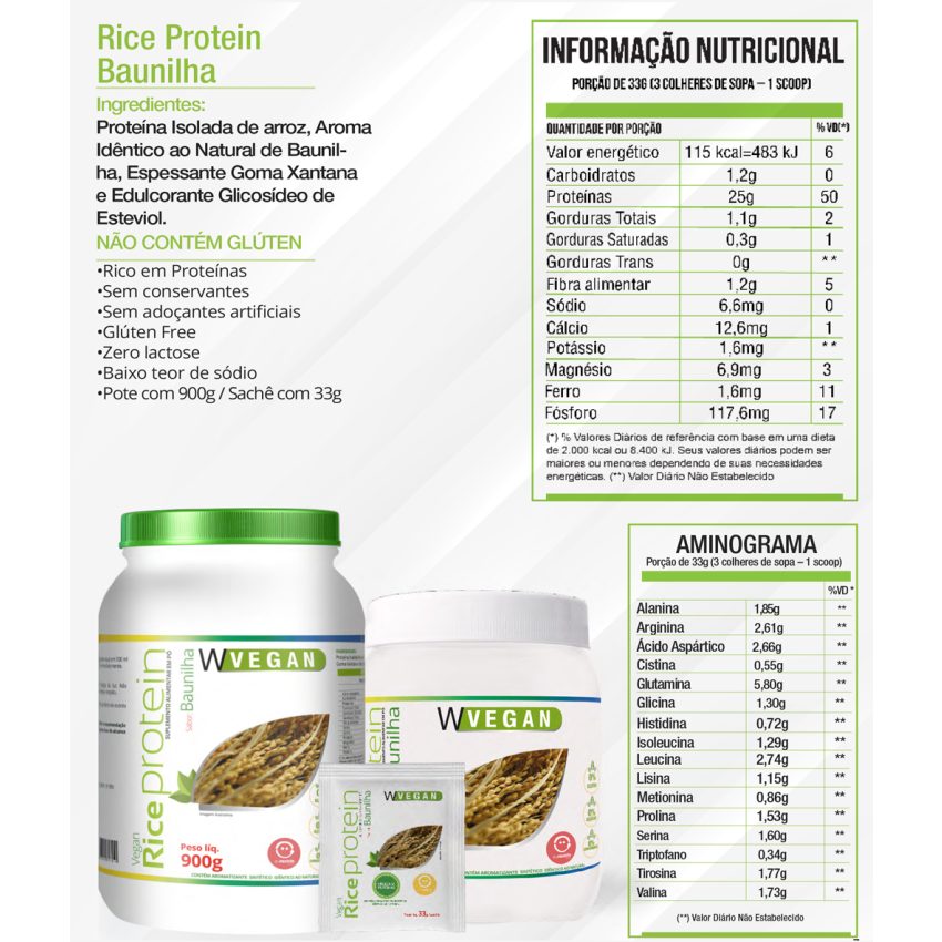 Rice Protein 1kg sabor Baunilha - Proteína de Arroz - embalagem econômica - WVegan