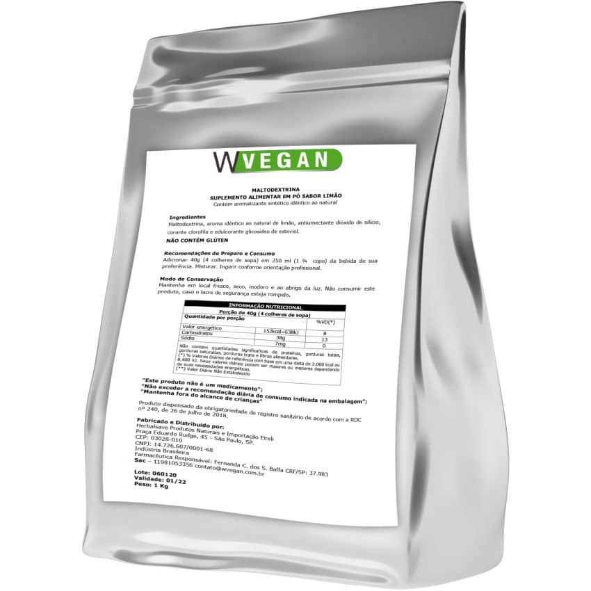 Maltodextrina 1kg Sabor Limao Embalagem Refil - WVegan