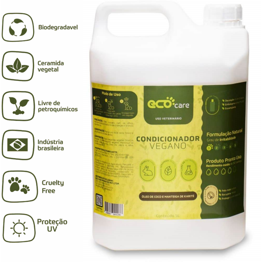 Condicionador Pet Líquido Vegano com Óleo de Coco e Manteiga de Karité 5L - Eco Care Pet