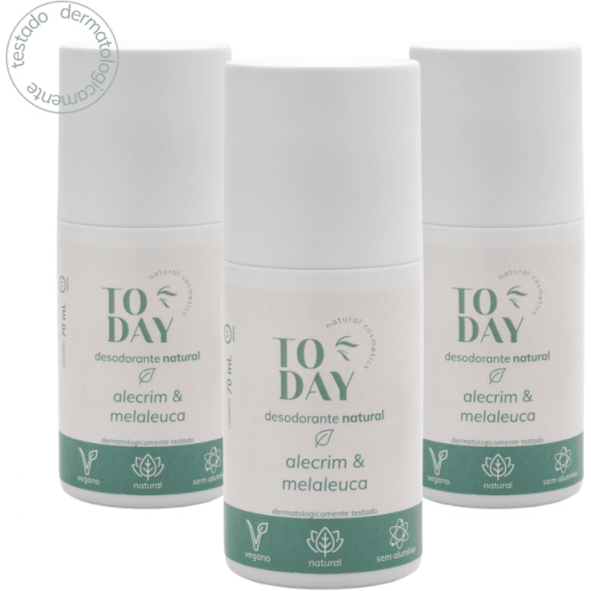 Kit 3 Desodorantes Naturais Alecrim & Melaleuca Roll On - Today Natural Cosmetics
