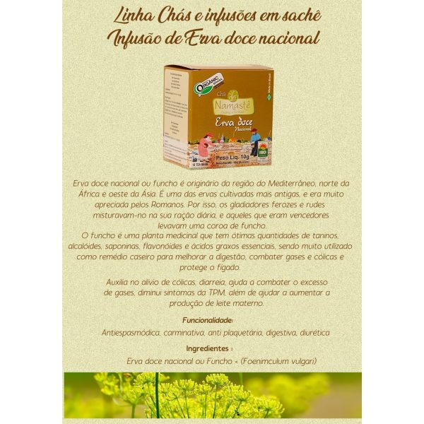 Chá de Erva Doce Nacional Orgânico Namastê - sachê