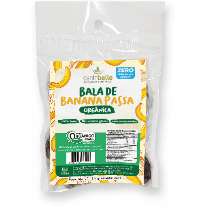 Bala de Banana Passa Orgânica (100g) - CantoBello