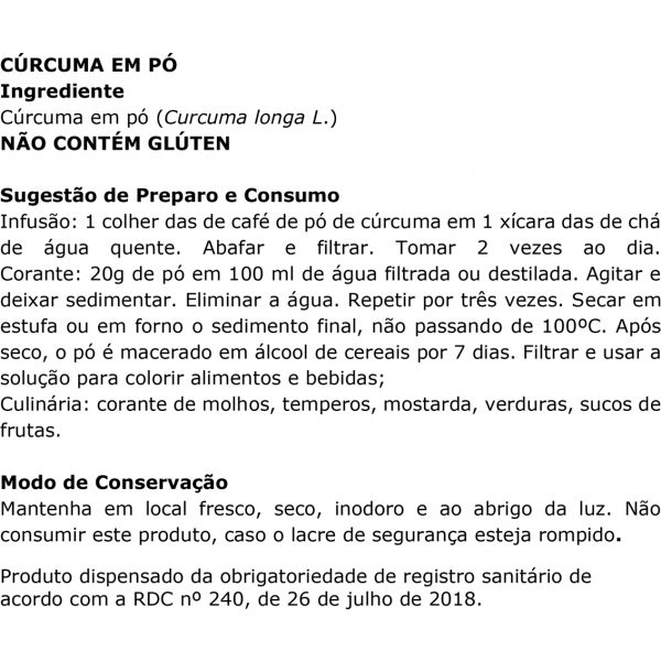 Cúrcuma 1Kg Embalagem Refil - WVegan