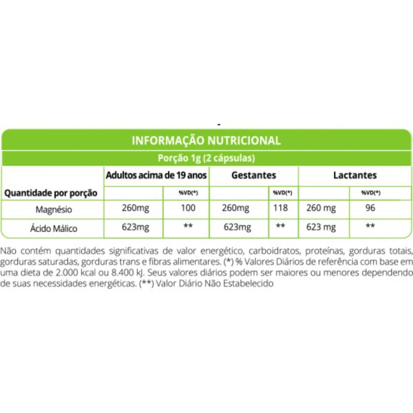 Malato de Magnésio 500mg 60 capsulas - WVegan