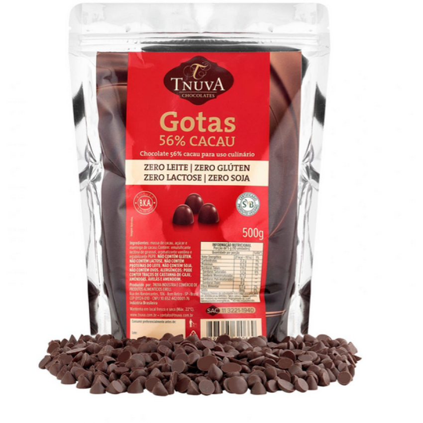Gotas de Chocolate Vegano 56% Cacau - Uso Culinário 500g - Tnuva