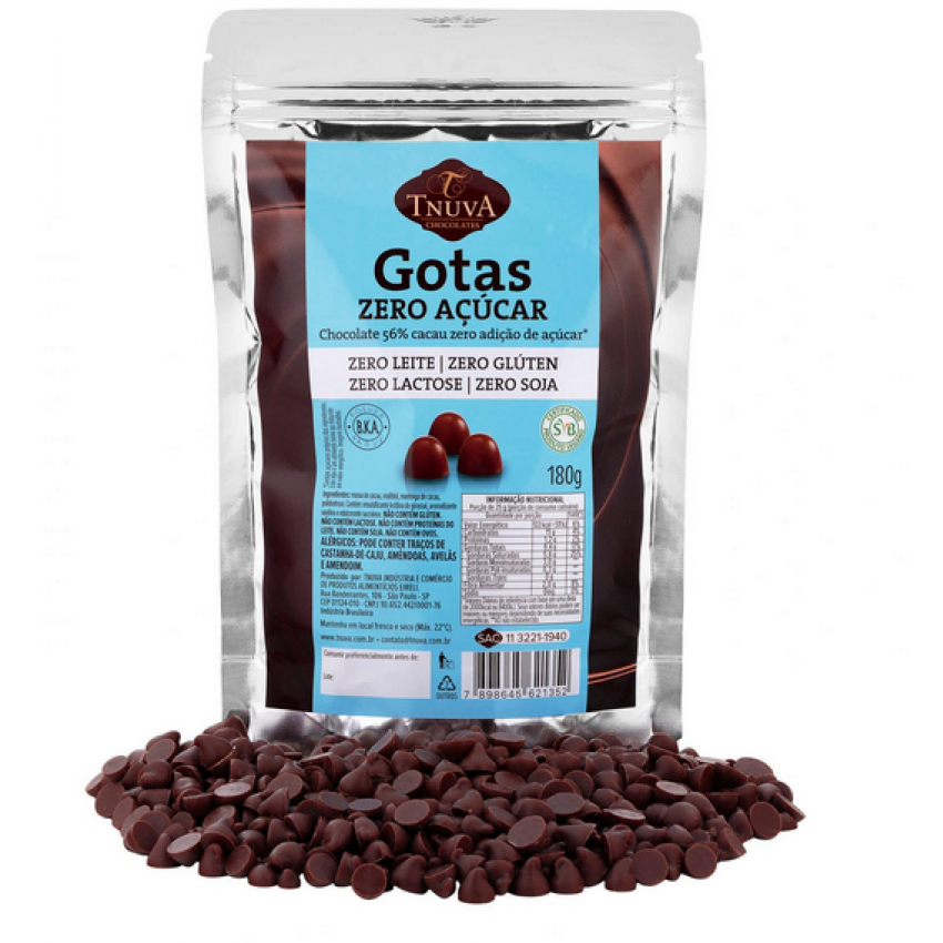 Gotas de Chocolate Vegano Zero Açúcar 56% Cacau - Uso Culinário 180g - Tnuva