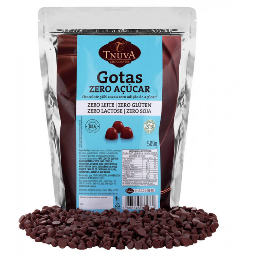 Gotas de Chocolate Vegano Zero Açúcar 56% Cacau - Uso Culinário 500g - Tnuva