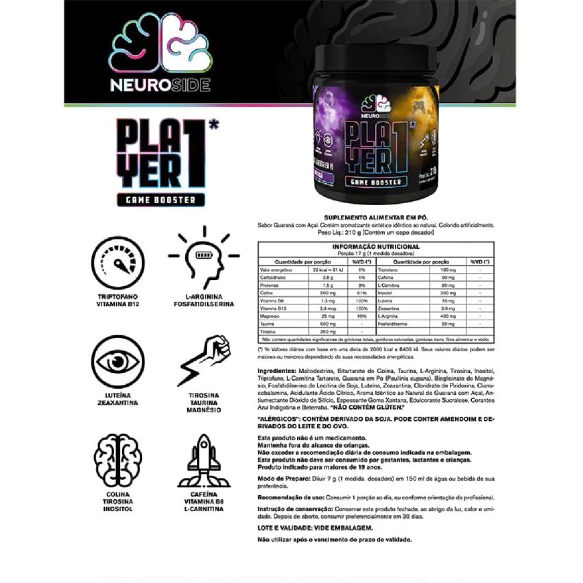 Player 1* 210g NeuroSide Sabor: Guaraná C/ Açaí