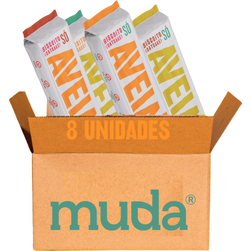 Kit 8 Biscoito Saudável Só de Aveia Muda Alimentos Sabores Tradicional + Super Sementes + Queijo Vegano + Sabor Cacau Ni