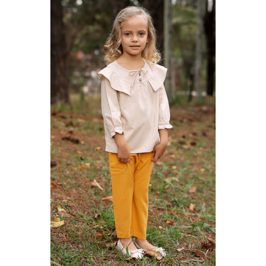Bata Infantil de Algodão Orgânico Babado - Linho Ninho