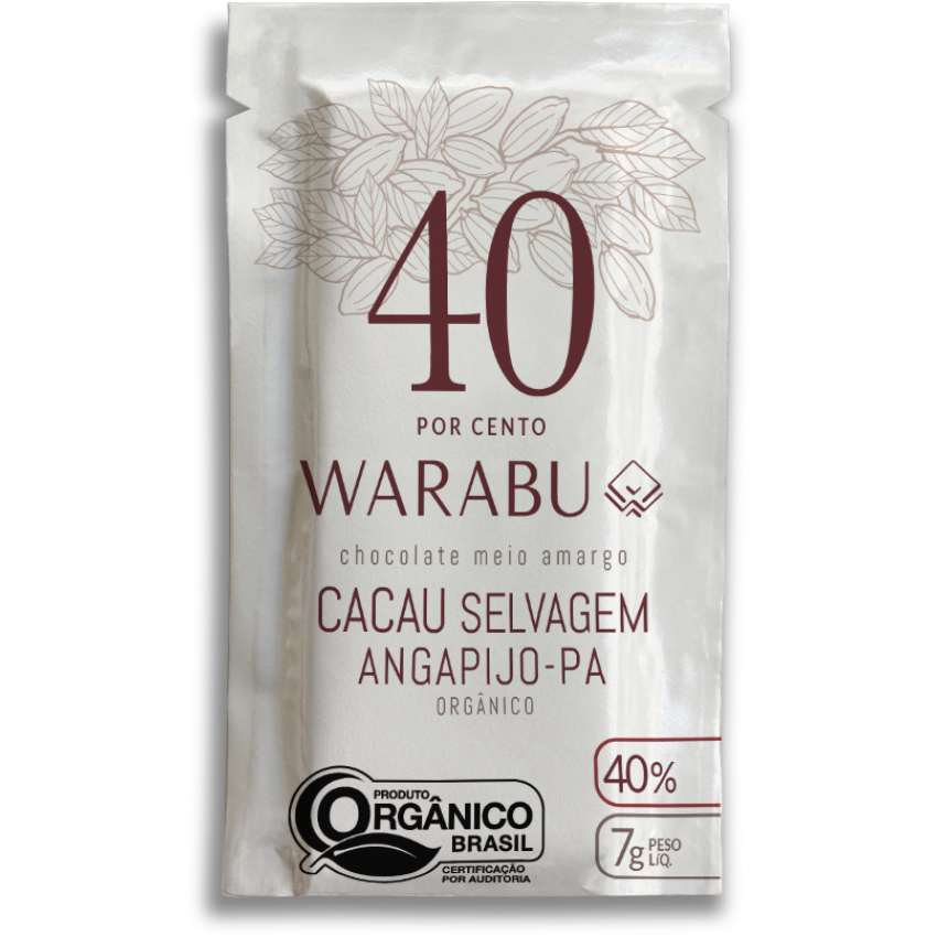 Caixa Chocolate Orgânico 40% Cacau Selvagem, 7g X 80un - Warabu