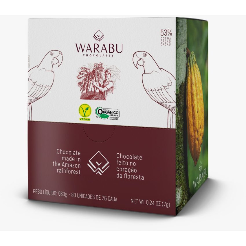 Caixa Chocolate Orgânico Café Robusta Amazônico 53% Cacau, 7g X 80un - Warabu
