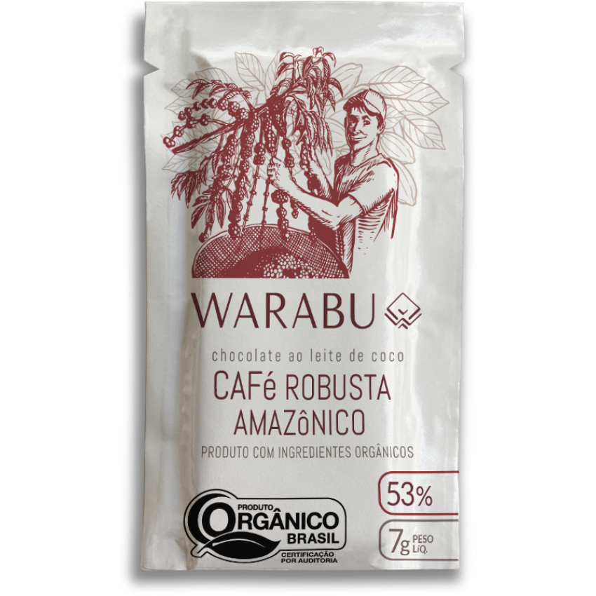 Caixa Chocolate Orgânico Café Robusta Amazônico 53% Cacau, 7g X 80un - Warabu