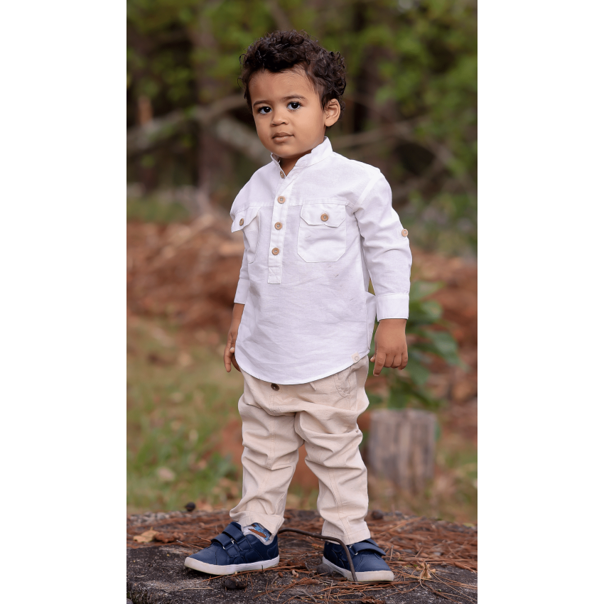 Camisa Infantil Cambraia + Calça Saruel - Linho Ninho