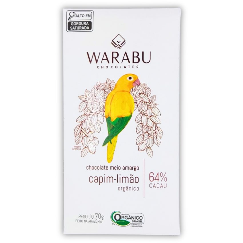 Chocolate Orgânico Capim Limão 64% Cacau, 70g - Warabu