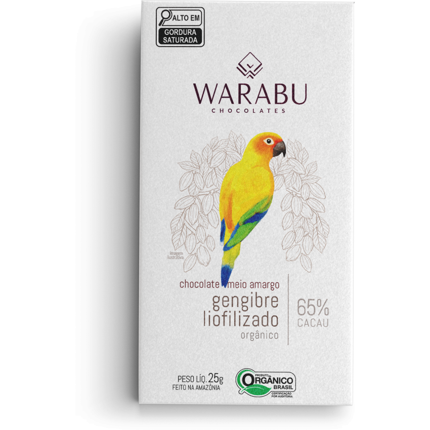 Chocolate Orgânico Gengibre Liofilizado 65% Cacau, 25g - Warabu