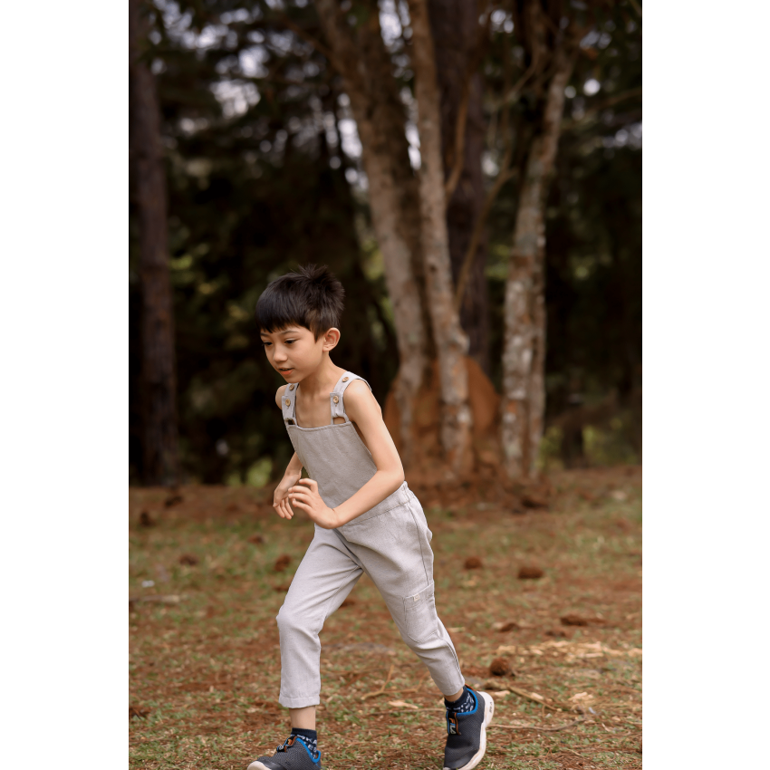 Jardineira Infantil de Algodão Orgânico - Menino - Linho Ninho