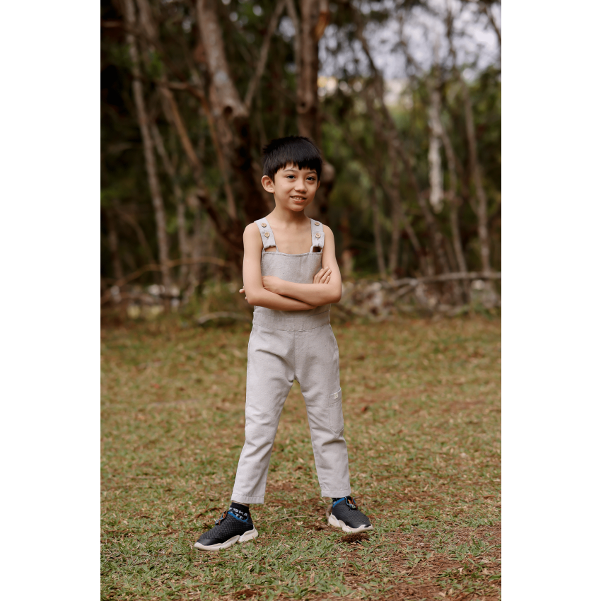 Jardineira Infantil de Algodão Orgânico - Menino - Linho Ninho