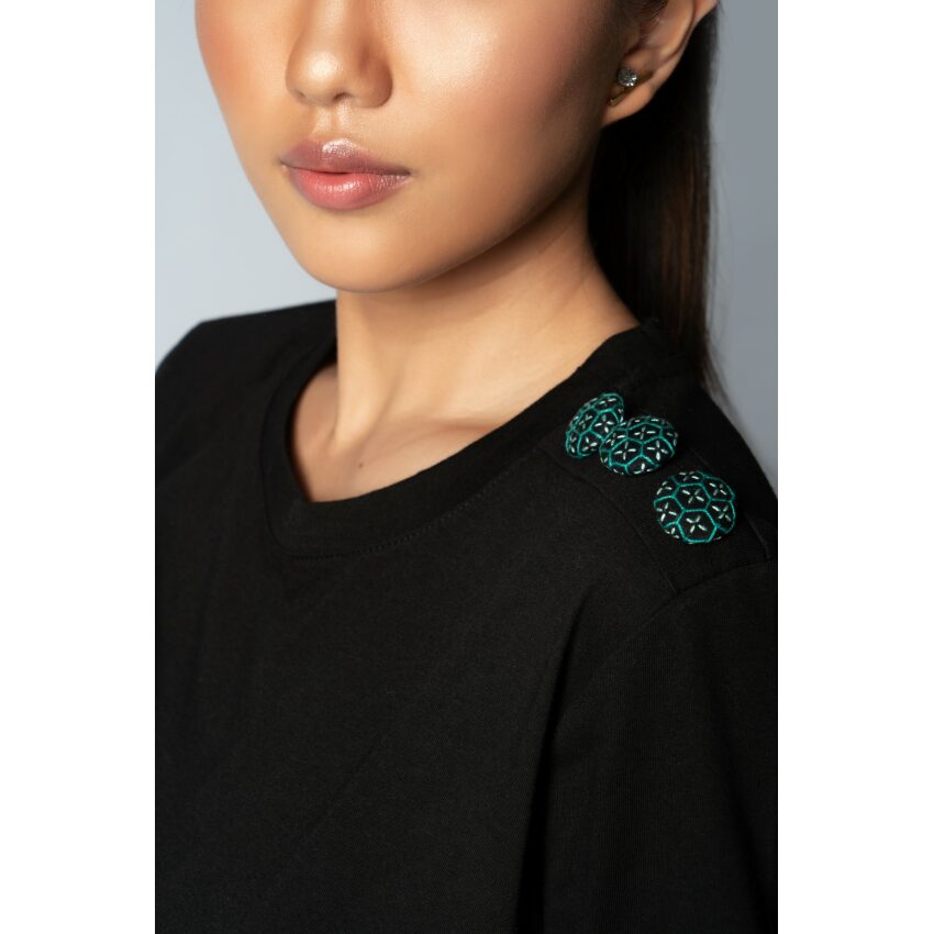 T-shirt Preta Botan Sashiko Verde - Toshie
