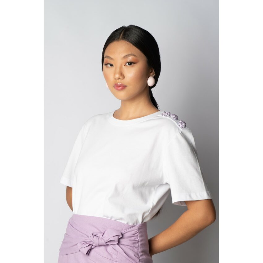 T-shirt Branca Botan Sashiko Lilás - Toshie