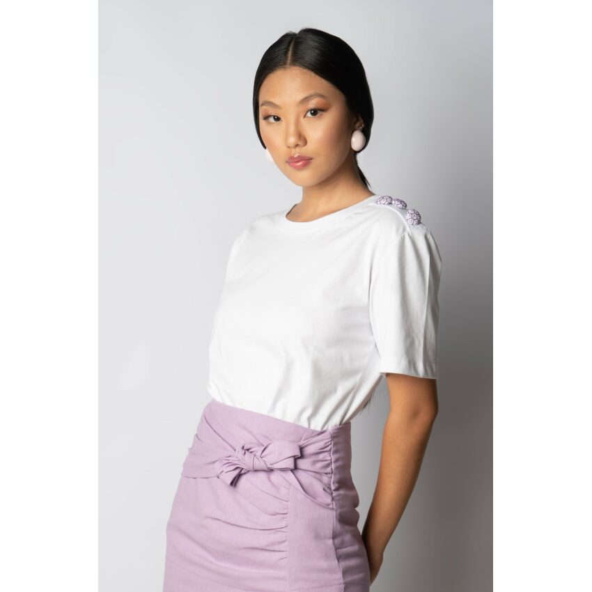 T-shirt Branca Botan Sashiko Lilás - Toshie