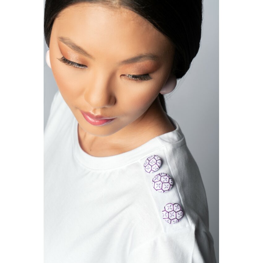 T-shirt Branca Botan Sashiko Lilás - Toshie