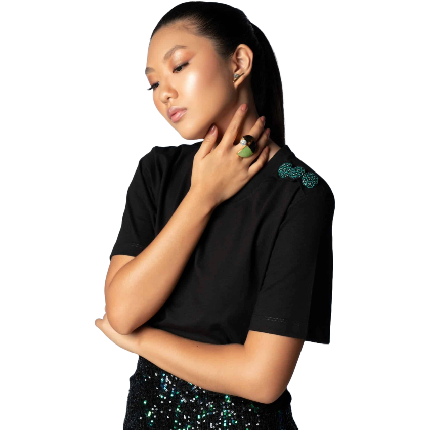 T-shirt Preta Botan Sashiko Verde - Toshie