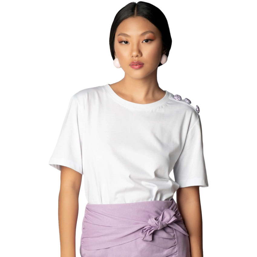T-shirt Branca Botan Sashiko Lilás - Toshie