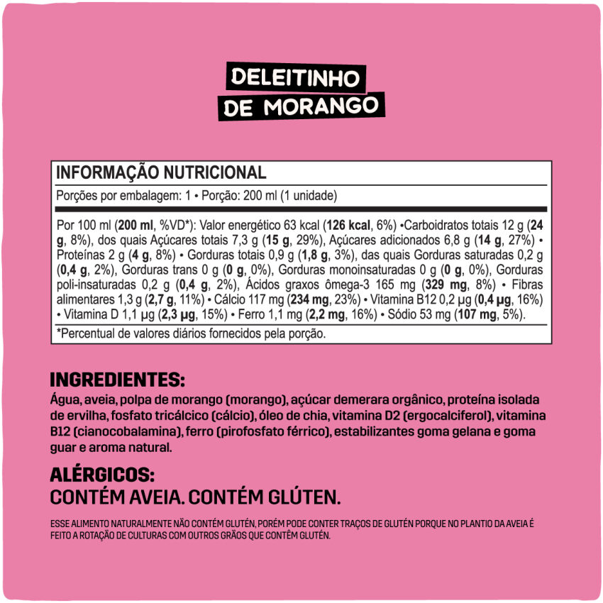 Leite Vegetal sabor Morango 200ml - Deleitinho - Naveia