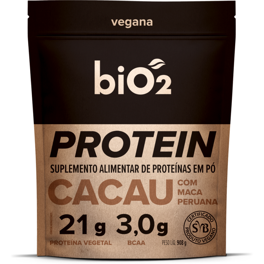 Proteína Vegetal Cacau e Maca Peruana 908g - Vegana e Sem Glúten - biO2