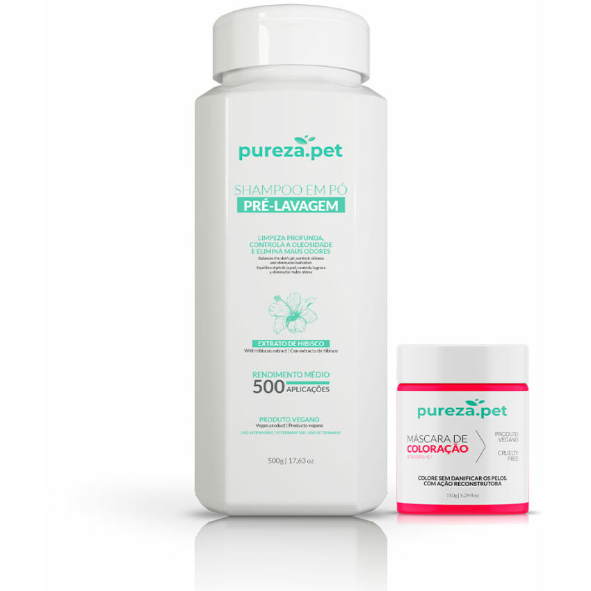 Kit Shampoo em Pó  + Máscara de Coloração Rosa Brilho - Pureza Pet