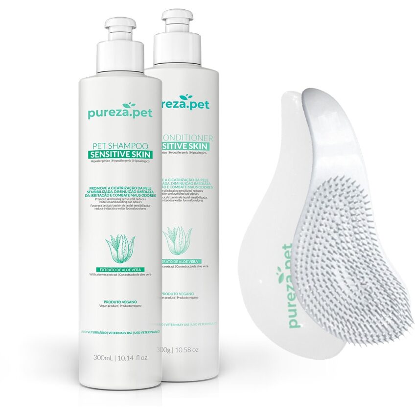 Kit Pele Sensível Pet +  Escova Anti-frizz - Pureza Pet