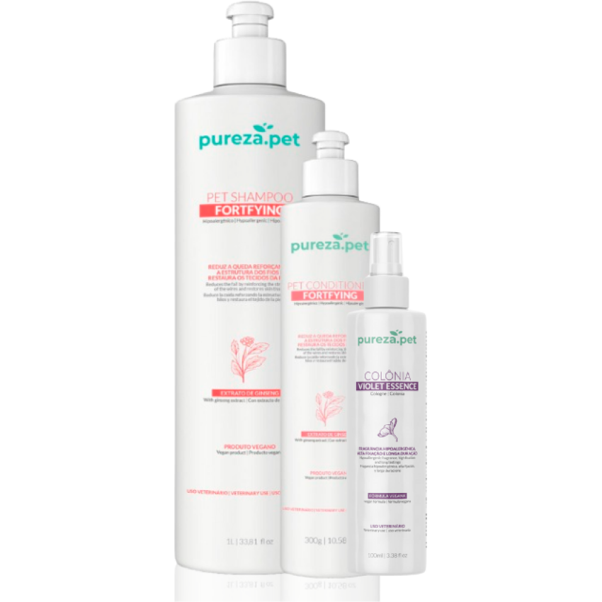Kit Shampoo Antiqueda 1L + Condicionador Fortalecedor 300ml + Colônia - Pureza Pet