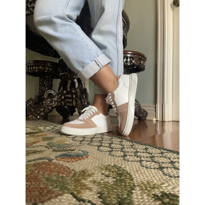 Tênis Rafa Branco e Nude - Paula Zurcan Sapatos Veganos