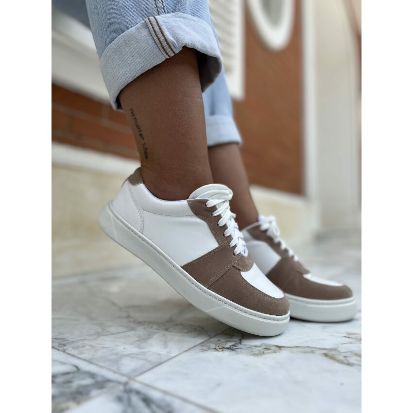 Tênis Rafa Branco e Nude - Paula Zurcan Sapatos Veganos
