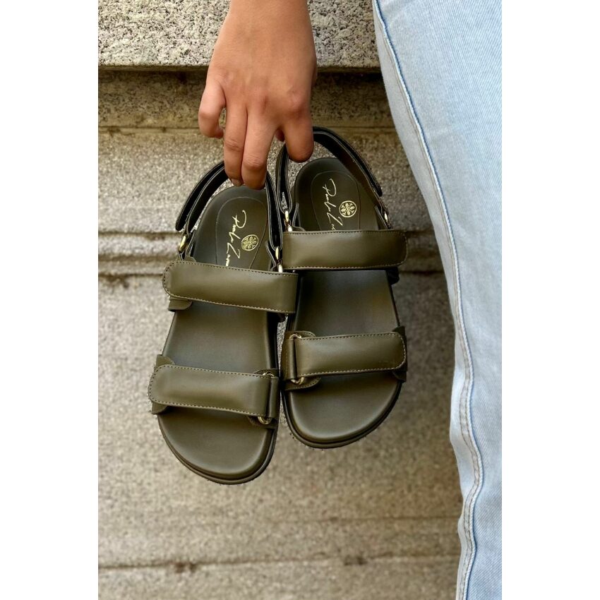 Slide Alicia Verde Militar - Paula Zurcan Sapatos Veganos