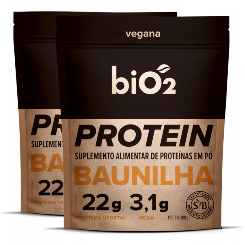 2x Proteína Vegetal Baunilha 908g - Vegana e Sem Glúten - biO2