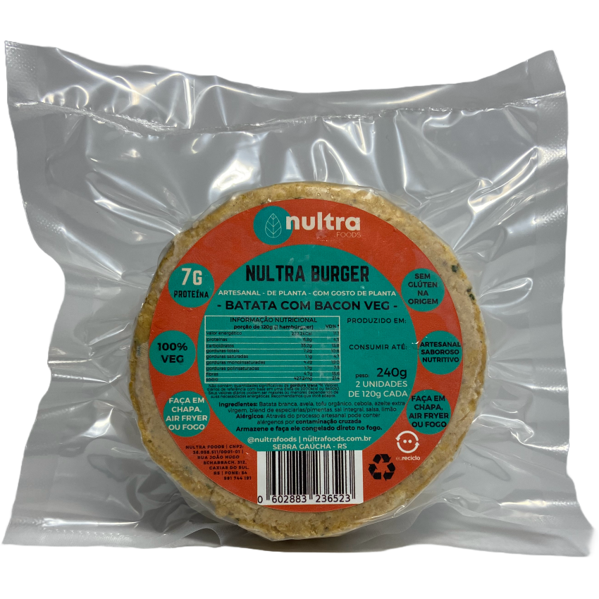 Hambúrguer de Batata com Bacon Veg 240g (2 unid. 120g) - Nultra Foods