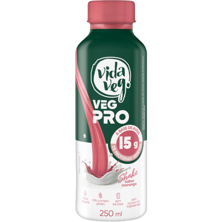 Shake Proteico Vegetal Morango 250ml - 15g Proteína - VegPro Vida Veg