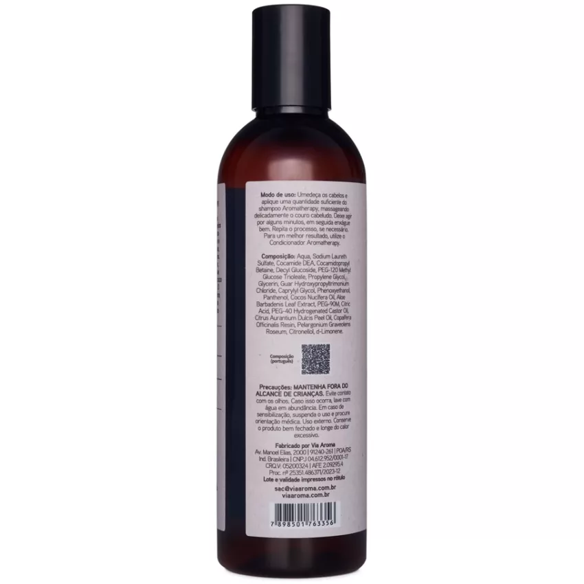 Shampoo Natural - Hidratação e Nutrição 240ml - Aromatherapy - Via Aroma