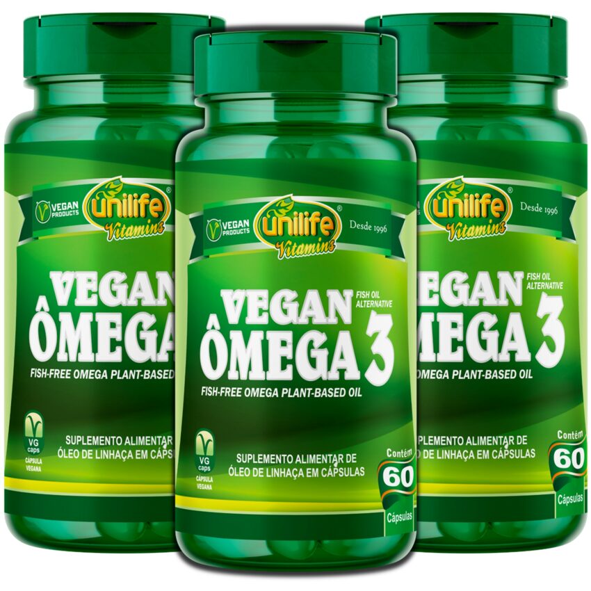 3x Ômega 3 Vegano 480mg - 60 cápsulas - Unilife