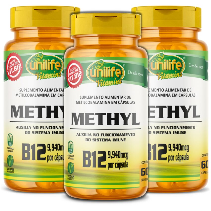 3x Vitamina B12 Metilcobalamina - 60 cápsulas - Unilife