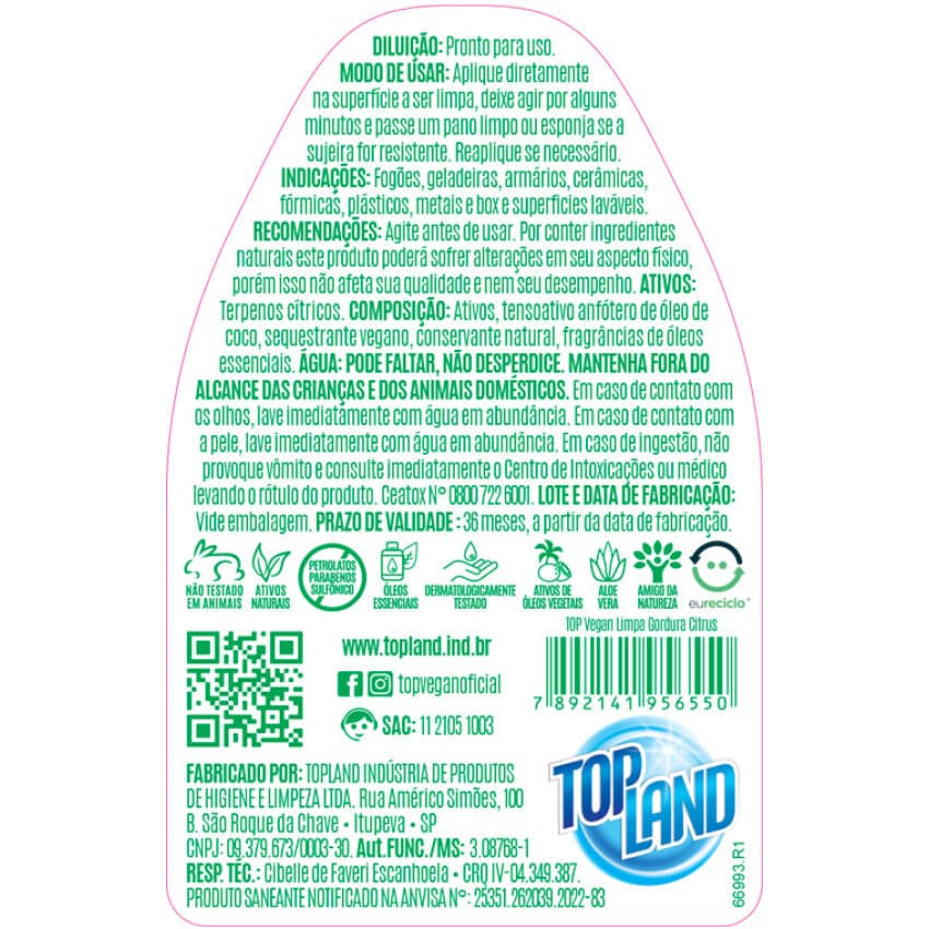 Desengordurante Citrus 500ml - Top Vegan