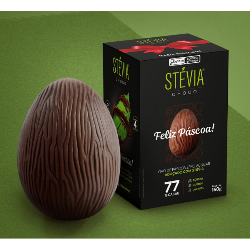 Ovo de Páscoa Stévia 77% Cacau 160g - Vegano e Sem Lactose - Stevia Choco