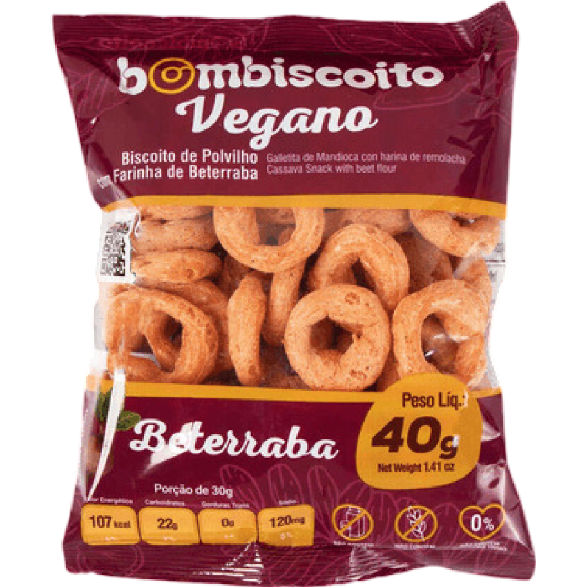 Biscoito Polvilho Vegano e Sem Glúten - Beterraba 40g - Bombiscoito