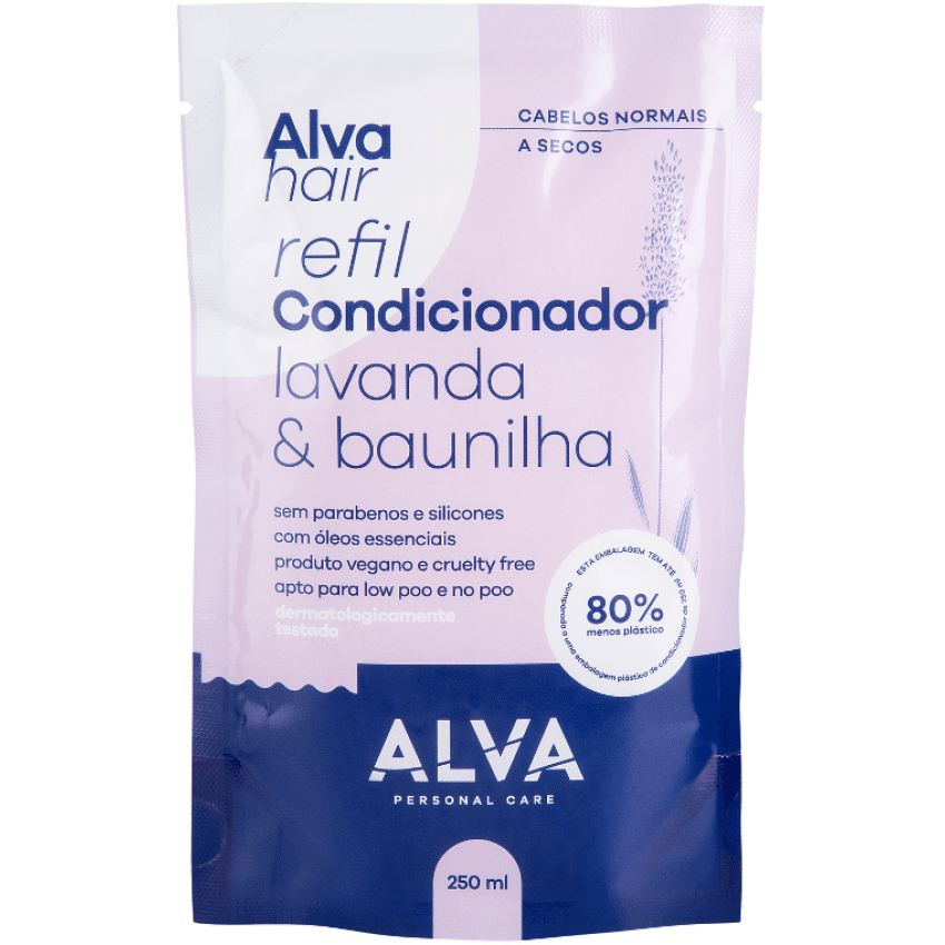 Refil - Condicionador Cabelos Normais e Secos - Lavanda e Baunilha Vegano 250ml - Alva