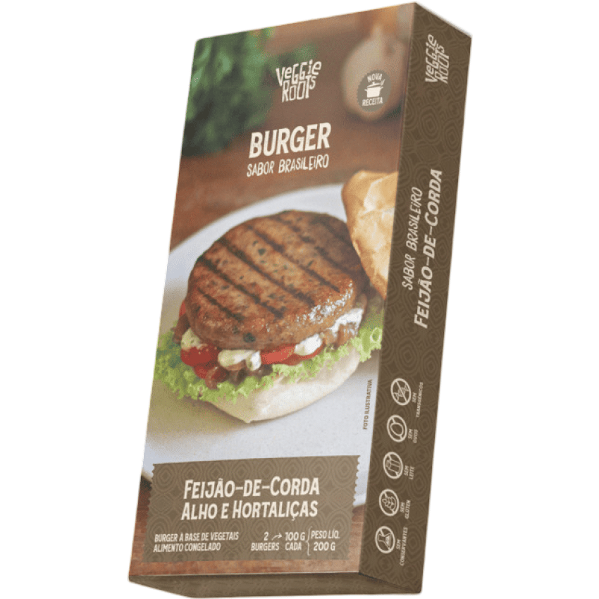 Hambúrguer de Feijão-de-corda com Tempero Brasileiro - Vegano e Sem Glúten - 200g (2 unid./100g) - Veggie Roots
